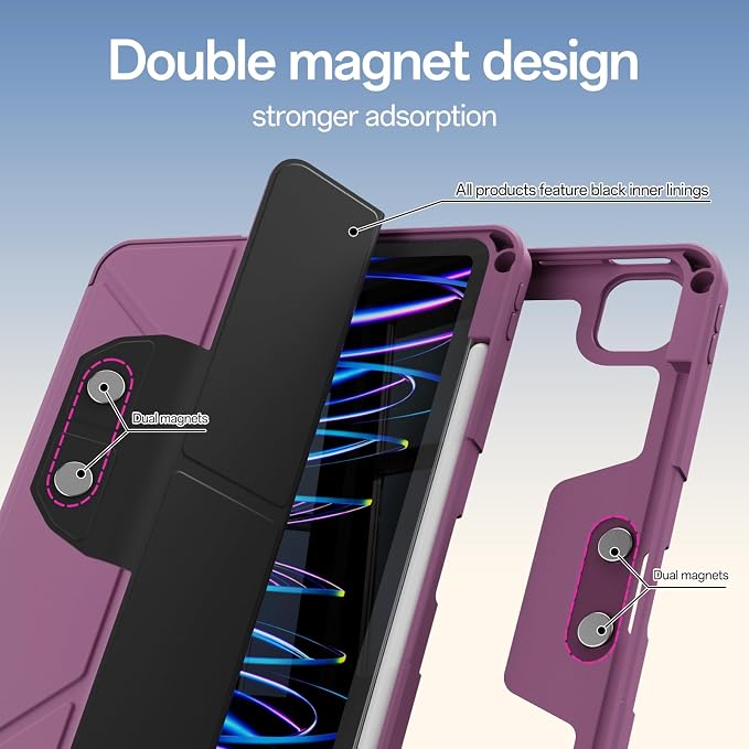 Case for iPad Pro 11 inch (4th/3rd/2nd Generation) 2022/2021/2020 | Y-Stand Shockproof Protective Cover with Pencil Holder Multi-Angle Stand Clear Hard Back (Black)