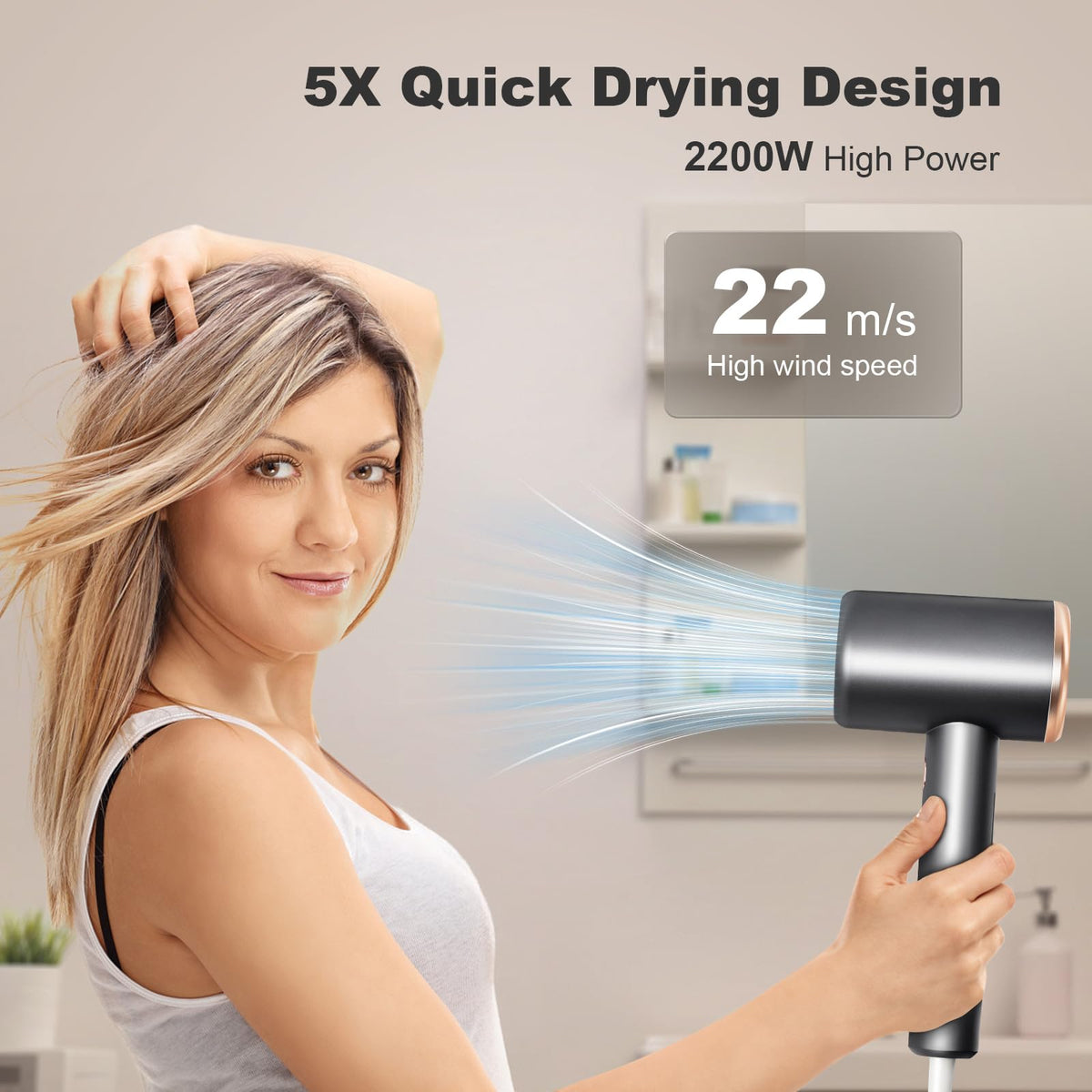 Hair Dryer Blow Dryer with Nozzle and Diffuser,Portable & Powerful Ionic Hair Dryer,3 Temps & 3 Speeds Lightweight,Small and Quiet Hairdryer for Women and Men at Home and Travel