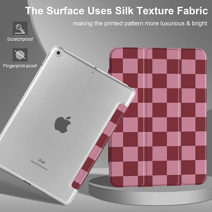 Compatible with iPad 10.2 Inch Case 2021 2020 2019 Smart Lightweight Trifold Stand Hard Plastic Transparent Cover Support Auto Sleep/Wake for iPad 10.2 9th/8th/7th Gen - Bear &amp Cherry