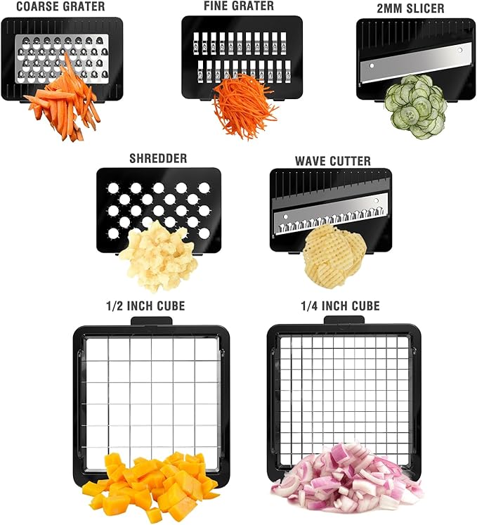 Food Chopper with Container, Veggie Chopper and Vegetable Chopper with 7 Stainless Steel Blades, Onion Chopper Dicer Cutter for Potato, Carrot, Garlic, Cubumber, Salad Meal Prep