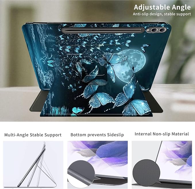 Case for Samsung Galaxy Tab A9 8.7-Inch 2023360 Degree Rotating Multi-Angle Viewing Protective Cover with Auto Sleep/Wake-Blue Butterfly