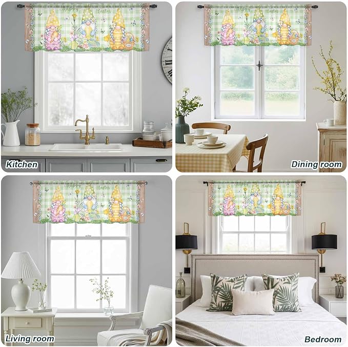 Easter Sheer Valances for Windows 54"x18", Light Filtering Kitchen Curtains