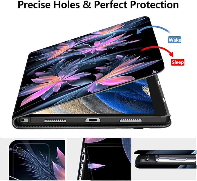 Case for Fire 7 2019/2017/2015Black Cat Purple Roses | DIGTIALL Slim Cover for Fire 7 Tablet 9th/7th/5th Gen 7.0 Folding Stand Protective Case Auto Sleep/Wake Smart Shell