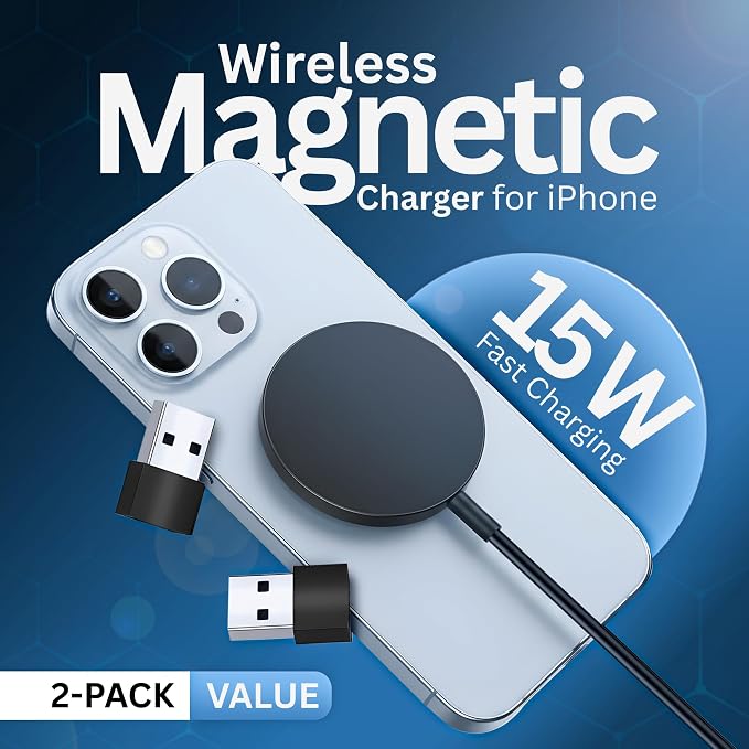 2Pack Magnetic Wireless Charger 15W Charger Wireless Charging Pad Fast Charger for 17/16/15/14/13/12 Pro Max Plus Mini and Airpods 3/2/ Pro 2 (Black)