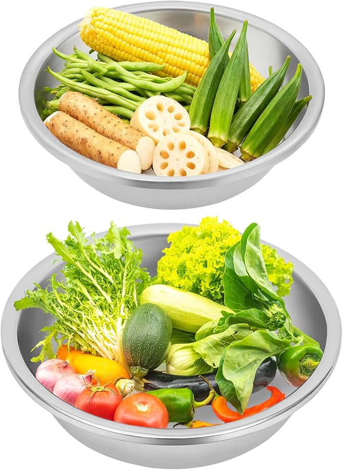 2 Pcs Stainless Steel Mixing Bowls, 18.9x5.91/16.93x5.91 In Large Stainless Steel Mixing Bowl Efficient Cleaning Salad Bowls Ideal for Tossing Salads Kneading Dough Marinating