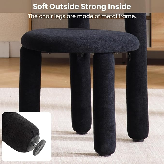 DUOMAY Modern Black Boucle Dining Chairs Set of 6, Sherpa Upholstered Kitchen Chairs Armless Barrel Back Dining Chair, Living Dining Room Chairs, Reception