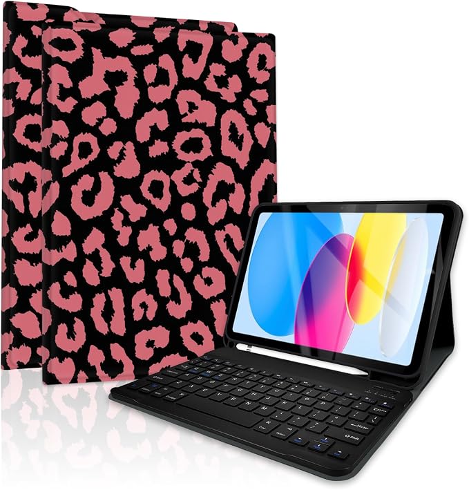 for Bluetooth Keyboard for iPad 10th Gen 10.9 inch (2022) case (A16) 11th / 10th Gen Case 11'' (2025) with 7-Color Backlights Pencil Holder Detachable Rechargeable - Black Cow