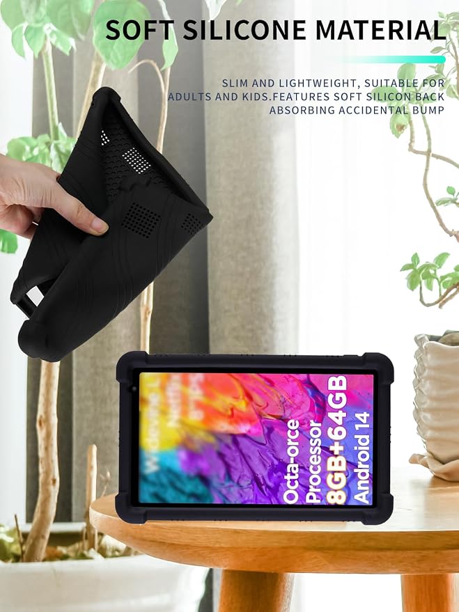 Case for Callsky-Tab Ctab 8 Android Tablet 8 Inch，WUNIAK Shock Proof Lightweight Stand Rubber Shell Protective CoverKids Friendly Soft Silicone Adjustable Stand CoverBlack