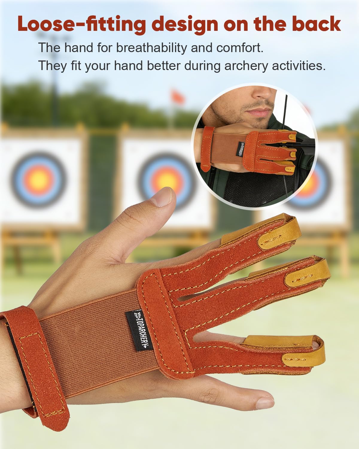 TOPARCHERY Archery Gloves Archery Finger Guard Leather with Adjustable Strap, Suitable for Left and Right Hands