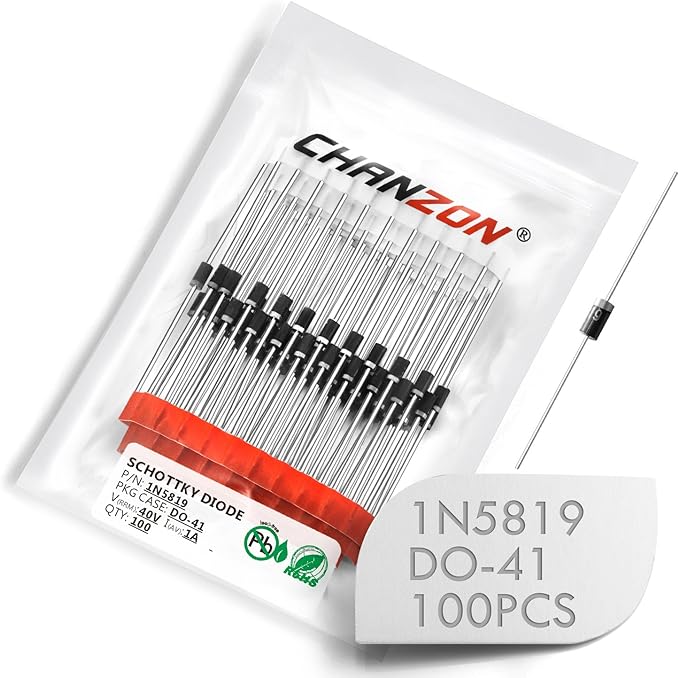 Chanzon 100 Pcs 1N5819 Schottky Barrier Rectifier Diodes 1A 40V DO-41 Axial