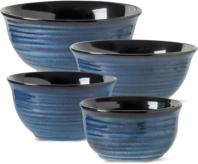 Hasense Mixing Bowls Set, Porcelain Large Salad Bowls for Cooking, Baking, Prepping, Serving, Blue Nesting Dishes for Housewarming Gift, Microwave Dishwasher Safe, 2.8/2.1/1.0/0.5 Qt
