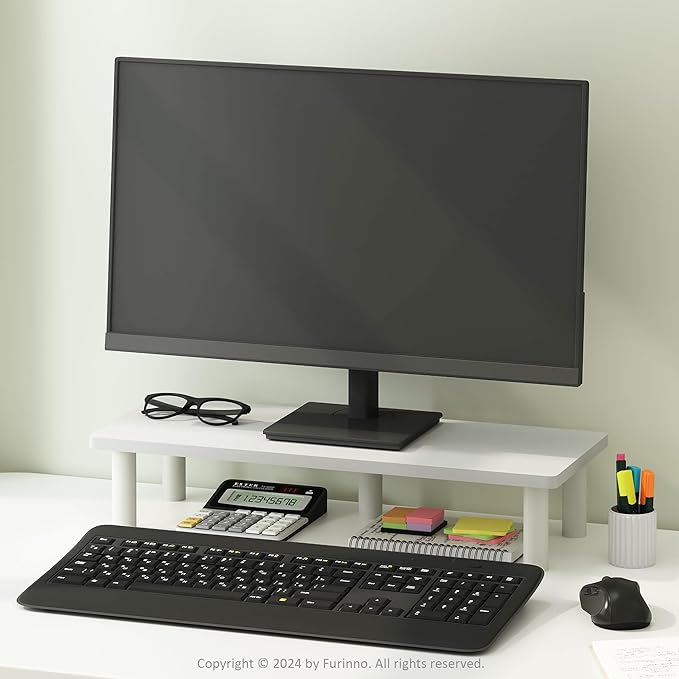 Furinno TURN-N-TUBE Monitor Stand Riser, 23.6"W Rectangle Monitor Riser, Toolless Laptop Stand for Desk, Office Desk Accessories, Desk Organizers and Accessories, For Study Room, Dorm, Plain White
