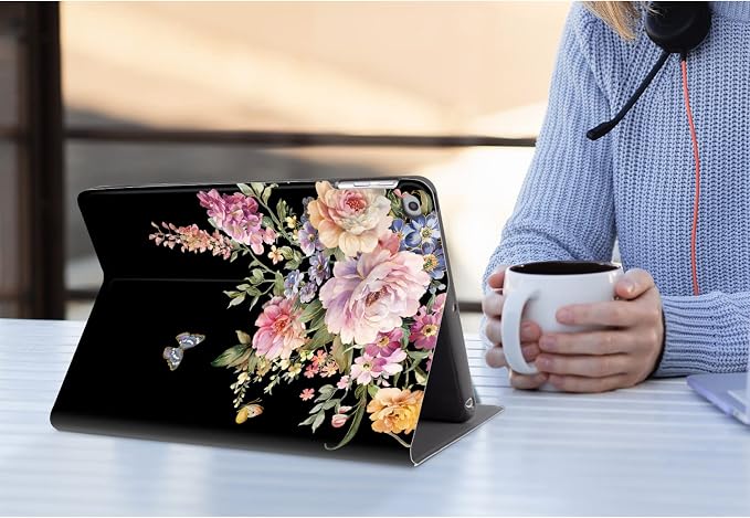 Vimorco for iPad 5th/6th Generation Case 9.7 Inch 2017/2018 for iPad Air 1/2 Case 2013/2014 Pencil Holder/2 Viewing Stands/Typing Stand/Slim Cover for iPad 5/6 Gen Blue Flower Floral