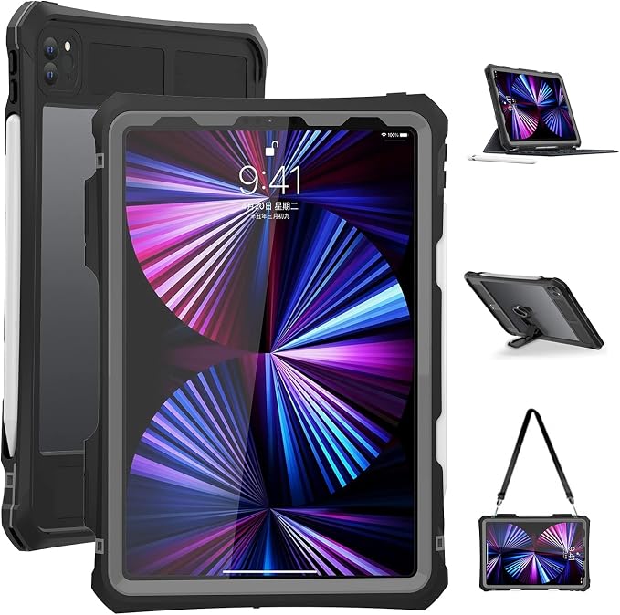 Shellbox Case for iPad Air 4th/5th Generation 2022-2020 Waterproof Dustproof Shockproof Case with 360° Full-Body ProtectionLanyard and Kickstand