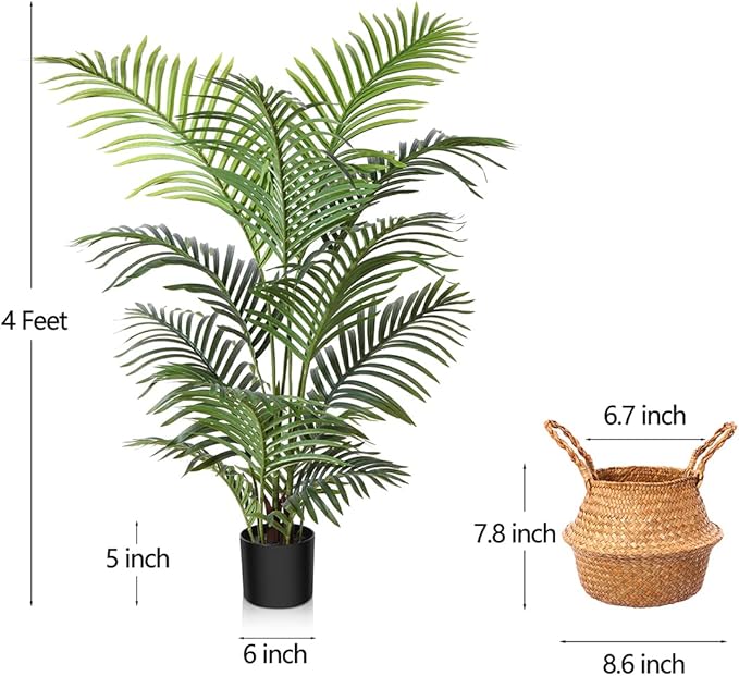 LOMANTO Fake Majesty Palm Plant 3Ft Artificial Plants for Home Decor Indoor Small Faux Trees in Pot Fake Tropical Plants for Housewarming Gift 2Pack