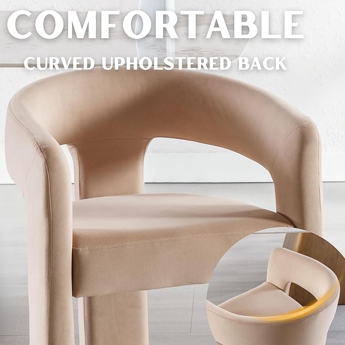 Modern Barrel Dining Chairs Set of 2 Upholstered Velvet Accent Side Chair with Arms Comfy Makeup Vanity Chairs, Dining Living Room Kitchen Chairs Armchairs, Khaki