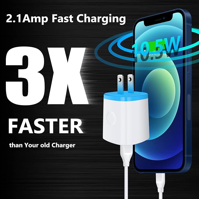 USB Charger Wall Plug iPhone Charging BoxAndHot 5Pack Home Travel 2.1Amp Dual Port Fast Wall Charger Quick Charging Block Cube Brick for iPhone 17 16e 16 15 14 13 12 Pro Max XR X 8SamsungAndroid