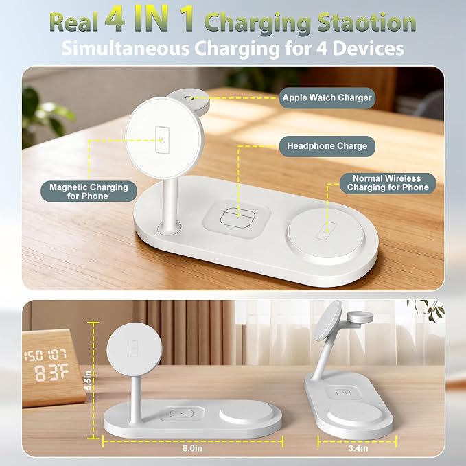 Dual Magnetic Phone Wireless Charger 30W 4 in 1 Charging Station for Apple Devices Charging Stand for iPhone 17/16/15/14/13/12 Series Support for Apple Watch11/10 for AirPods4