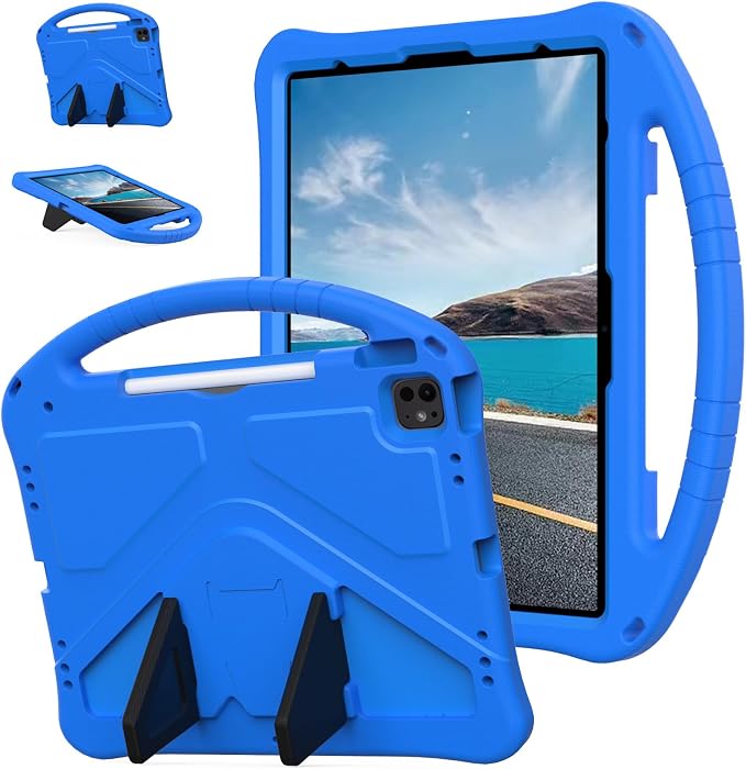 Kids Case for iPad Air 13 (2026/2025/2024) M4/M3/M2 &amp iPad Pro 13 2024 &amp iPad Pro 12.9 Cover 6th/5th/4th/3rd Gen (2022/2021/2020/2018) DIY Figures EVA Rubber Handle Stand Shockproof Bumper