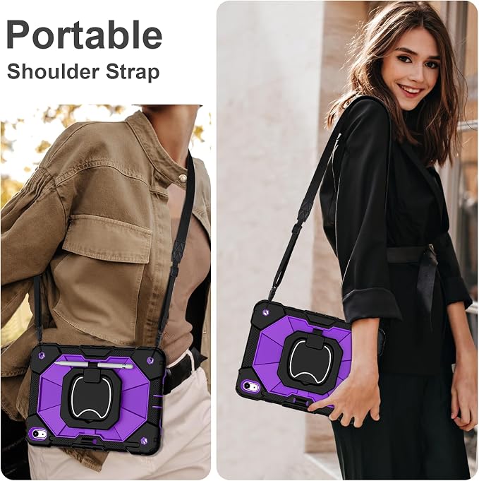 Scnioy Case for iPad (A16) 11th Generation 11 Inch (2025) / iPad 10th Generation Case 10.9 Inch (2022) with 360° Rotating Stand Screen Protector Pen Holder Shoulder Strap Black