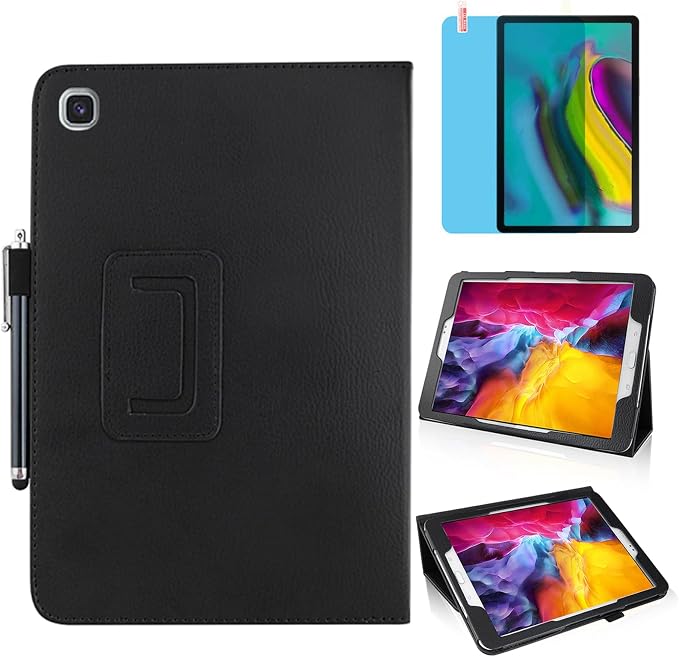 Slim Leather Case for Samsung Galaxy Tab A8 10.5 Inch 2022 (SM-X200 X205 X207) Multi-Angle Stand Full-Protective Tablet Cover Book Case with Stylus PenScreen Film (Black)