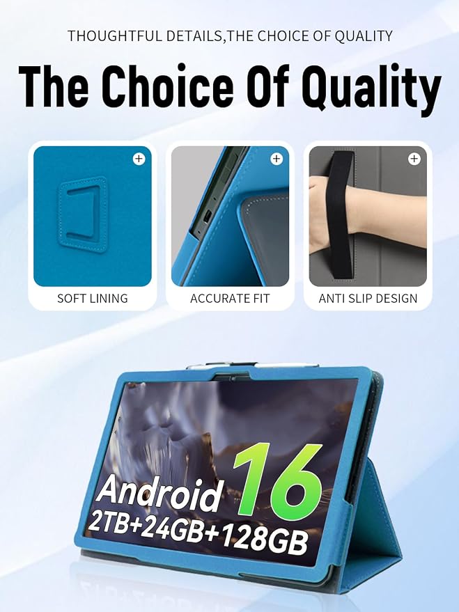 Case for TABWEE T50 11 Inch Tablet (Black) | PU Leather Folding Cover with Pen Holder and Wrist Strap Business Travel Portable