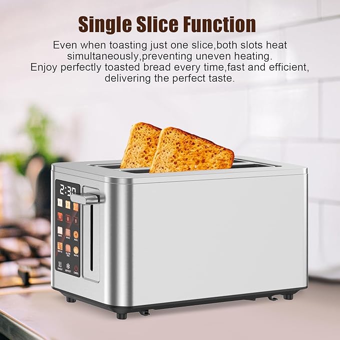 2026 Upgraded TAZTIR Touch Screen Toaster 2 Slice, Premium Stainless Steel Digital Bread Toaster with Timer, 1.5'' Wide Slot, 6 Shade Settings & 6 Bread Types, Bagel Defrost Reheat Cancel Functions