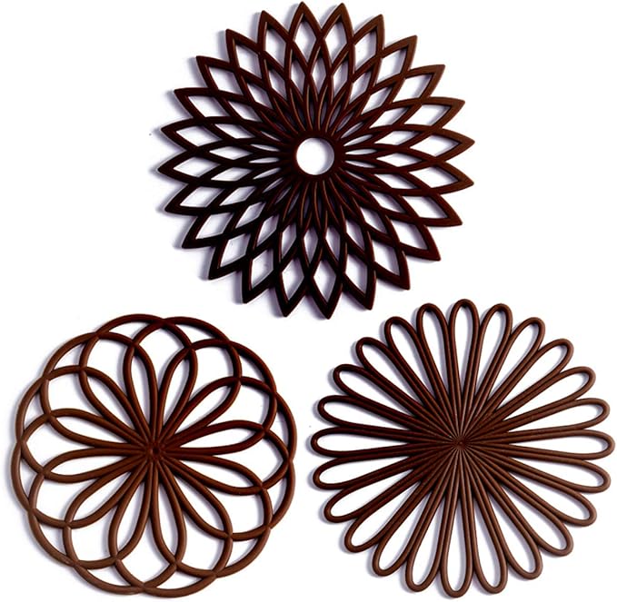 Set of 3 Silicone Trivet Mat - Hot Pot Holder Hot Pads for Table & Countertop - Trivet for Hot Dishes - Non-Slip & Heat Resistant Modern Kitchen Hot Pads for Pots & Pans, Dark Green