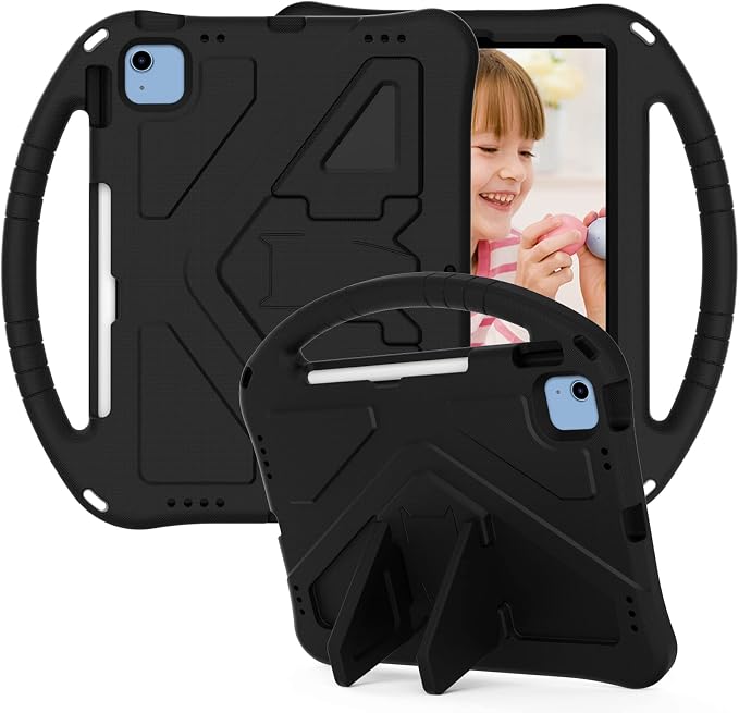Dteck Kids Case for iPad 10.2 - Shockproof Rugged EVA Handle Stand Child Proof Case for iPad 9/8/7 Generation Black