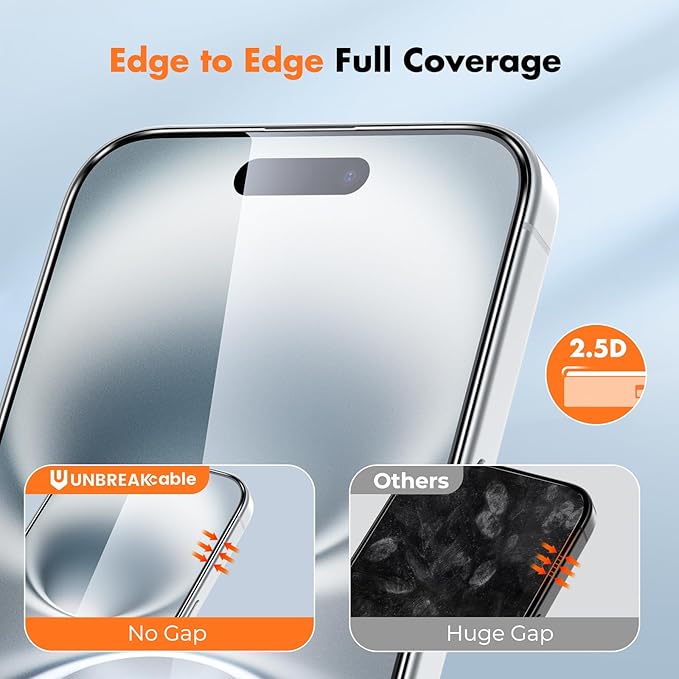UNBREAKcable 3-Pack Screen Protector for iPhone 15 Double Shatterproof Tempered Glass [Easy Installation Frame] [99.99% HD Clear] [9H Hardness] [Full Coverage] [Case Friendly] for Apple 15 6.1 inch
