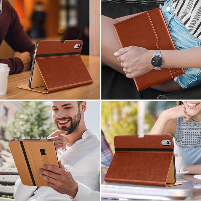 DTTO for iPad Air 11-inch Case M4/M3/M2 (2026/2025/2024) iPad Air 5th / 4th Generation (2022/2020) Premium Leather Business Folio Stand Cover with Pencil Holder - Auto Sleep/Wake Brown