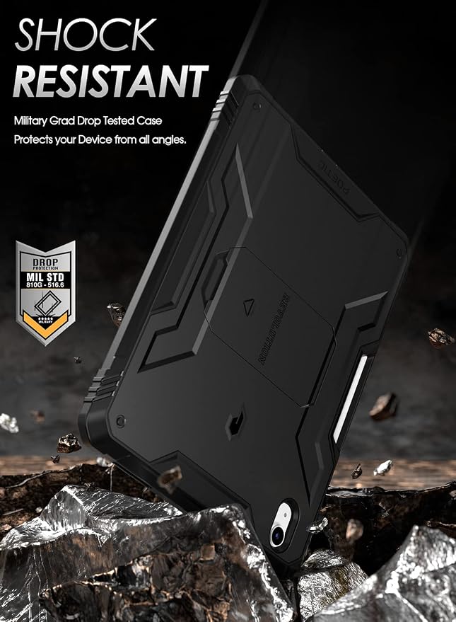 Poetic Revolution Case for iPad (A16) 11th / 10th Generation (2025/2022) Full-Body Rugged Shockproof Cover with Kickstand and Built-in-Screen Protector Only Applicable to iPad 11/10.9 Inch Black