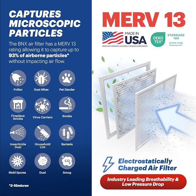 BNX TruFilter 16x25x1 MERV 13 AC Furnace Air Filter