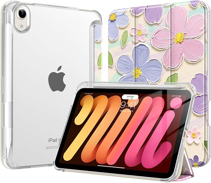 MoKo for iPad mini A17 Pro Case 8.3 Inch 2024 iPad mini 7th/6th Case 2021 | For iPad Mini Case with Pencil Holder Light Trifold Smart Protective Cover with Hard PC Translucent Back Shell Agave Gree