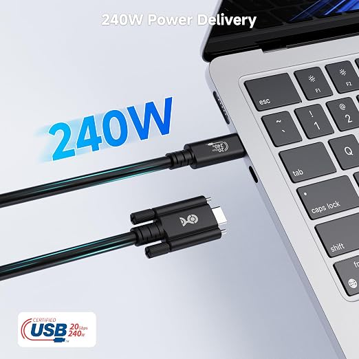 Cable Matters [USB-IF Certified] USB4 Cable with Side Screw Lock 6.6ft | [8K@30Hz / 4K@120Hz Video 240W Charging 20Gbps Data Transfer] USB C Screw Lock / USB-C Locking Cable