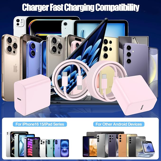 2Pack 65W USB C Charger Block Super Fast Charging Type C Wall Adapter with 3 Port 100W PD Quick Charging for Samsung Galaxy S26/S25 Ultra iPhone 17/16/15 Pro Max iPad Pro/Air &amp MacBook Pro/Air