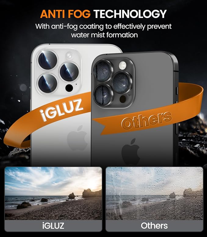 iGluz 2 Pack Anti-Reflection Camera Lens Protector for iPhone 17/16/16 Plus [98% Transmittance][1-Step Installation][Strong Adsorption] 9H Shatterproof Tempered Glass-Black