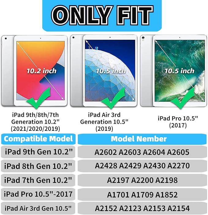 Kids Case for iPad 10.2 &amp 10.5 iPad 9th/8th/7th Generation 10.2 2021 2020 2019 Case with Screen Protector iPad Air 3rd Gen/Pro 10.5 inch Protective Cover with Handle Stand Black