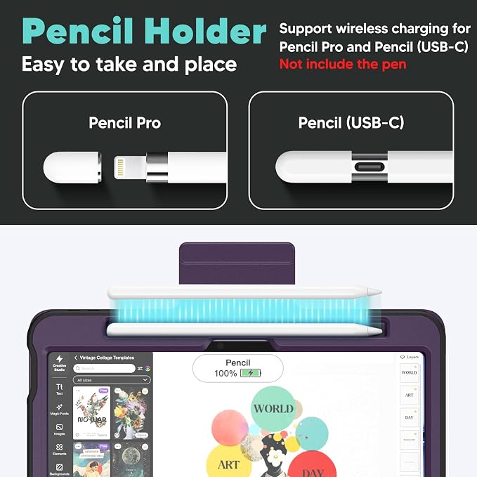 SEYMAC Case for iPad Air 11 inch M4/ M3/ M2 (2026/2025/2024) Purple | Full Protective Auto Sleep/Wake Strong Magnetic Cover 5 Standing Angles Pencil Holder