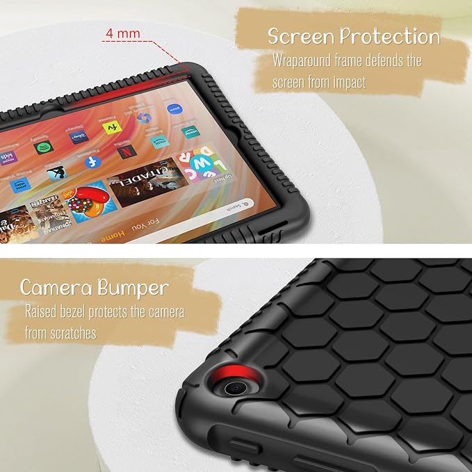 Fintie Silicone Case for 10.1 Kindle Fire HD 10 13th Gen 2023 Black | Honey Comb Pattern Lightweight Shock Proof Back Cover Anti-Slip Grip Reinforced Corners Protection Impact Resistant