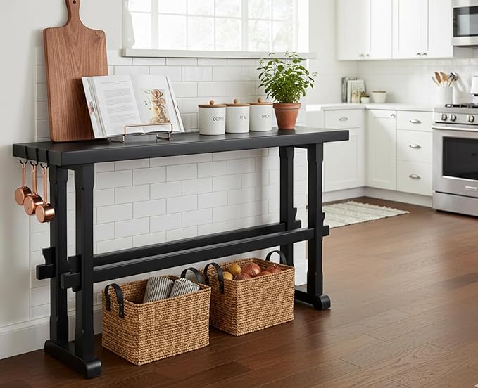 chairus 59" Long Console Table Farmhouse Narrow Sofa Table with Crossbar Solid Wood Entryway Table for Living Room/Hallway/Entrance, Black