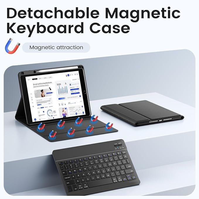 BLUTLOTUS Keyboard case for iPad 9th/8th/7th Generation 10.2 Inch - Backlit Wireless Detachable Folio Keyboard Cover with Pencil Holder for iPad 9th/8th/7th Gen Air 3rd Generation 10.5 Inch