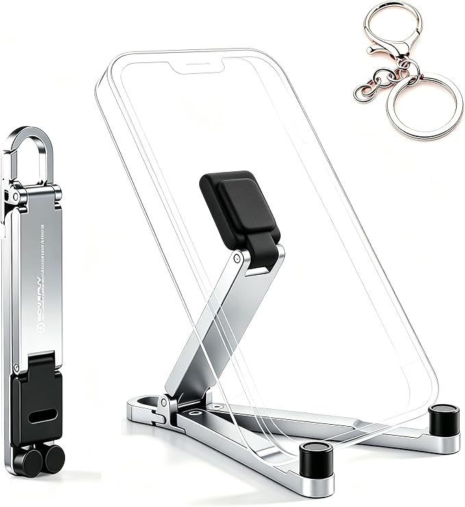 Aluminum Alloy Folding Phone StandPortable Mini Keychain Universal Desktop Holder Lightweight 22g Multifunctional Phone Support (Black)
