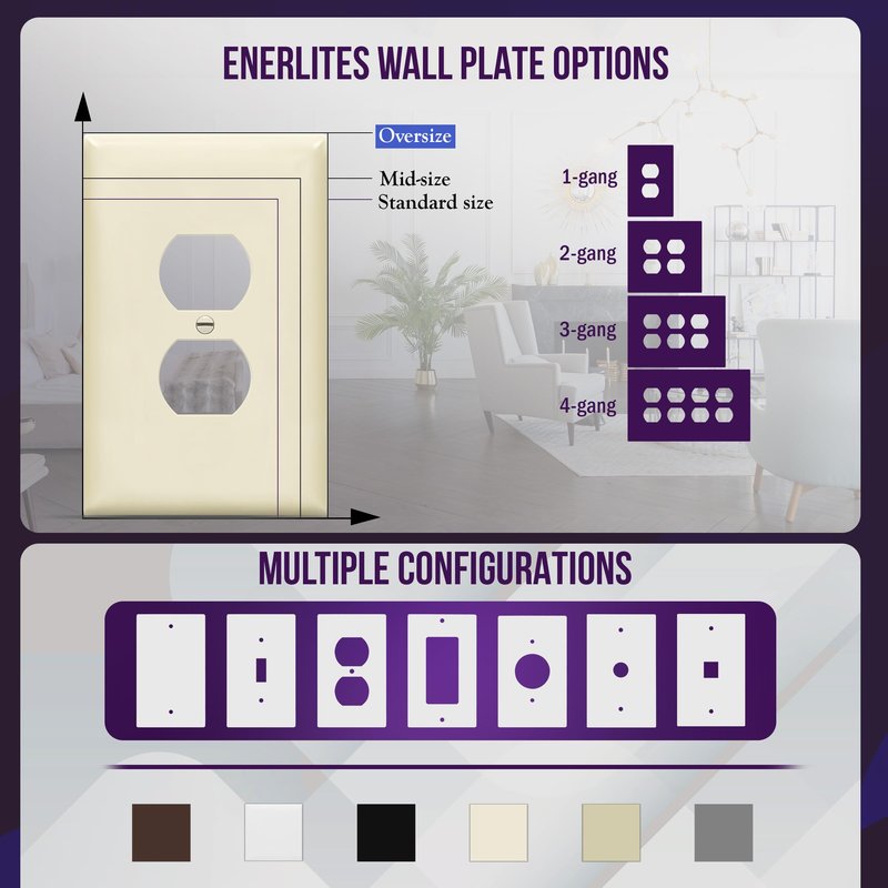 ENERLITES Duplex Receptacle Outlet Wall Plate, Jumbo Electrical Outlet Covers, Gloss Finish, Oversized 1-Gang 5.51" x 3.50", Polycarbonate Thermoplastic, 8821O-LA-10PCS, Light Almond, 10 Pack