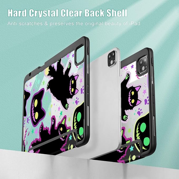 Case for iPad 12.9 Inch (6th/5th/4th/3rd Generation 2022/2021/2020/2018) Pencel Holder + Trifold Support Auto Sleep/Wake Transparent Shockproof Back Cover Abstract Floral SD163