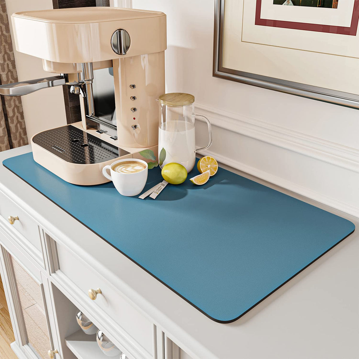 AMOAMI Coffee Mat Hide Stain Rubber Backed Absorbent Dish Drying Mat for Kitchen Counter - Fits Under Coffee Maker - KHAKI 16X24