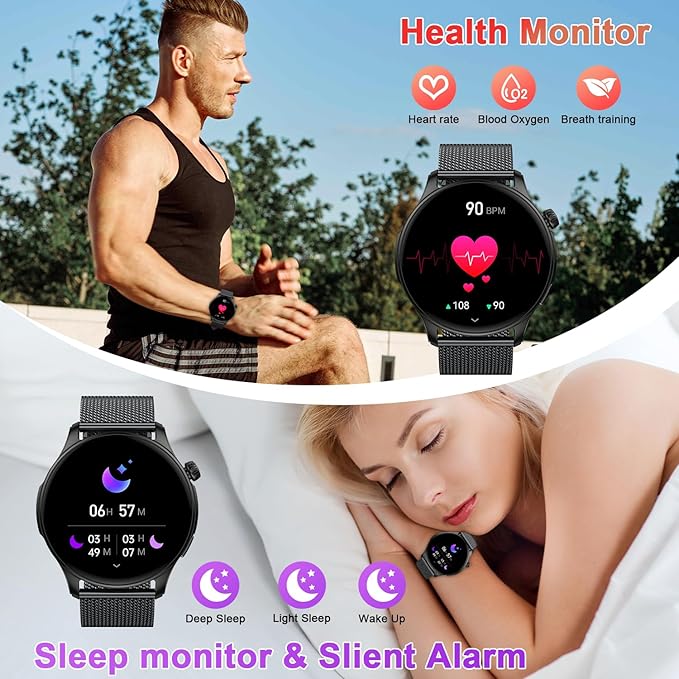 Smart Watch for Men Women Fitness: Make Answer Call Running Digital Mens Watches Waterproof Smartwatch Android Phone iPhone Samsung Compatible Step Pedometer Tracker Heart Rate Sleep SpO2 Monitor