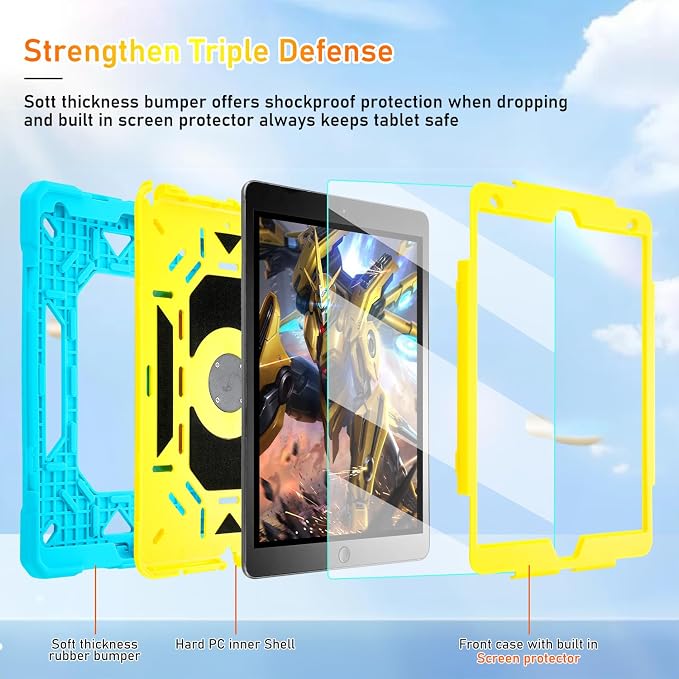 for iPad 9th/8th/7th Generation Case iPad 10.2 Case 2021/2020/2019 Rugged Heavy Duty Shockproof Protective Kids Case with Screen Protector/360° Rotating Folding Stand/Pencil Holder/Shoulder Strap