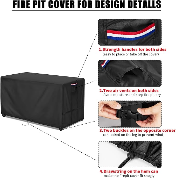 Youlvy Fire Pit Cover Rectangular 52 Inch - Waterproof Outdoor Fire Table Cover Rectangle Heavy Duty, 600D Patio Propane Gas Firepit Cover Rectangular Tear Weather Resistant - 52 x 36 x 20 Inch