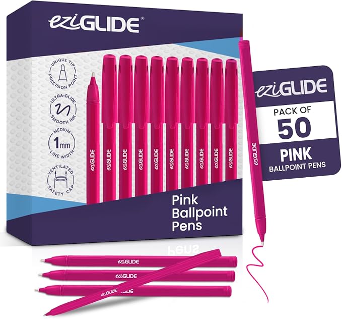 50-Pack Assorted Ballpoint Pens Easy Grip &amp Medium Point (1.0mm) | Precise Writing &amp Ergonomic Grip – Multipack Ball Point Pens Ideal for Home Office Teachers Exams Work &amp Stationary